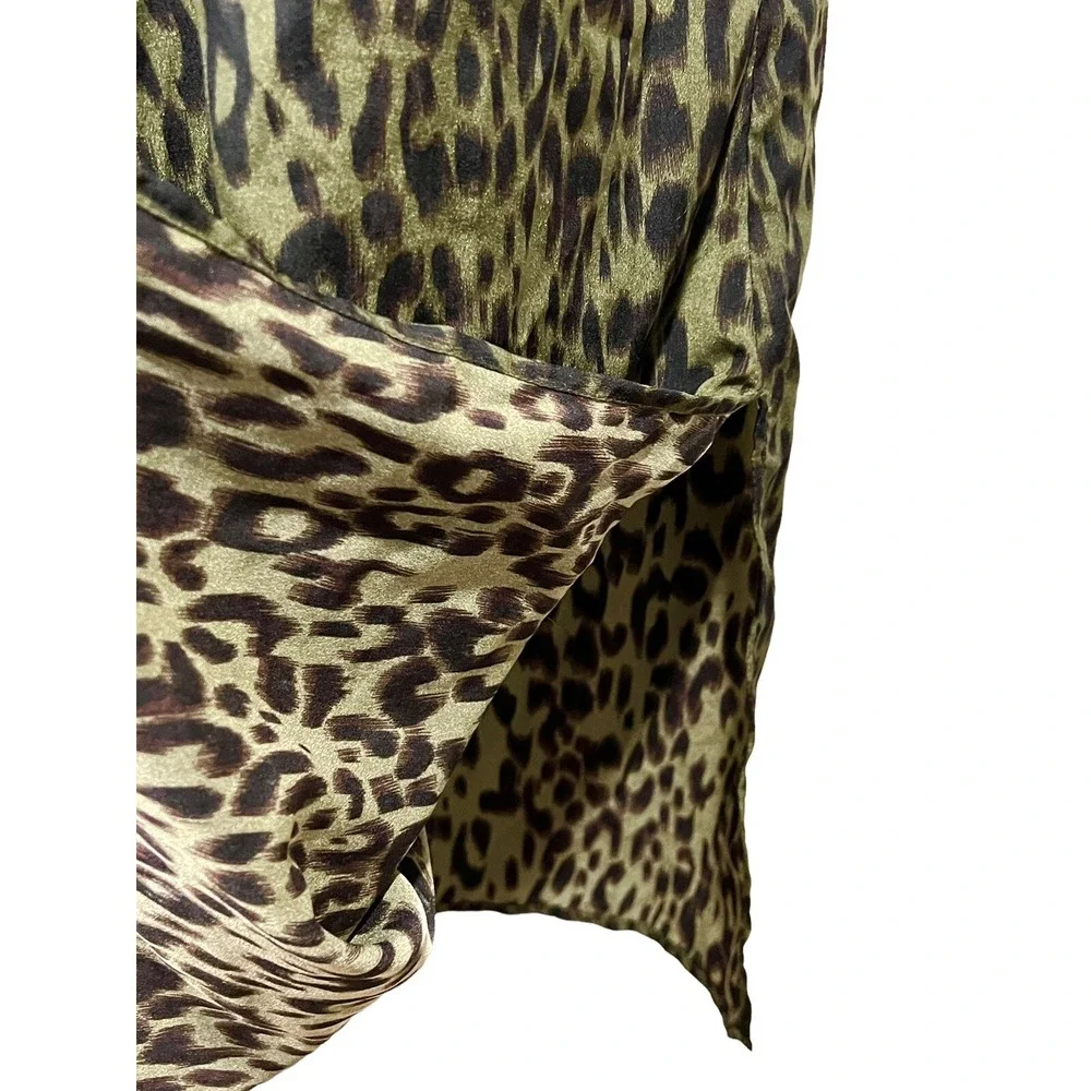 THML Midi Slip Dress Small‎ Sleeveless Olive Green Black Animal Print Lined